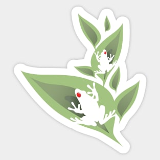 Tree Frogs On Green Leaves Sticker